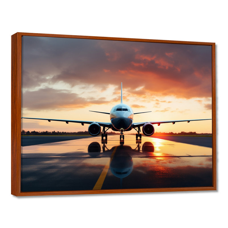 Photo prête à décoller de l'avion - impressions sur toile modernes, H 12 po x l 20 po x P 1 po, Cadre flottant brun