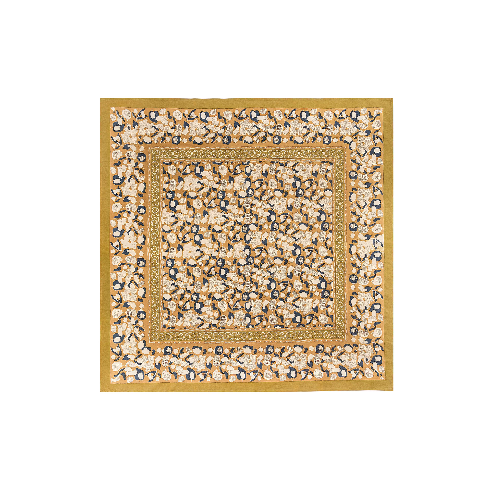 Bryssa Floral Tablecloth, 90" x 90", Mustard/Blue