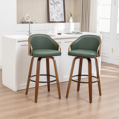 Ensemble de 2 tabourets de bar pivotants avec revêtement en polyuréthane et pieds en bois Mahtab