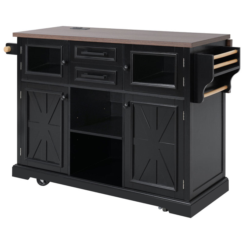 Herriott 54.9" W Kitchen Island Cart, Black
