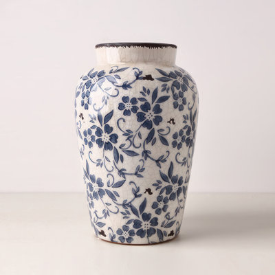 Cleto Handmade Ceramic Blue and White Porcelain Ceramic Table Vase / Ginger Jar