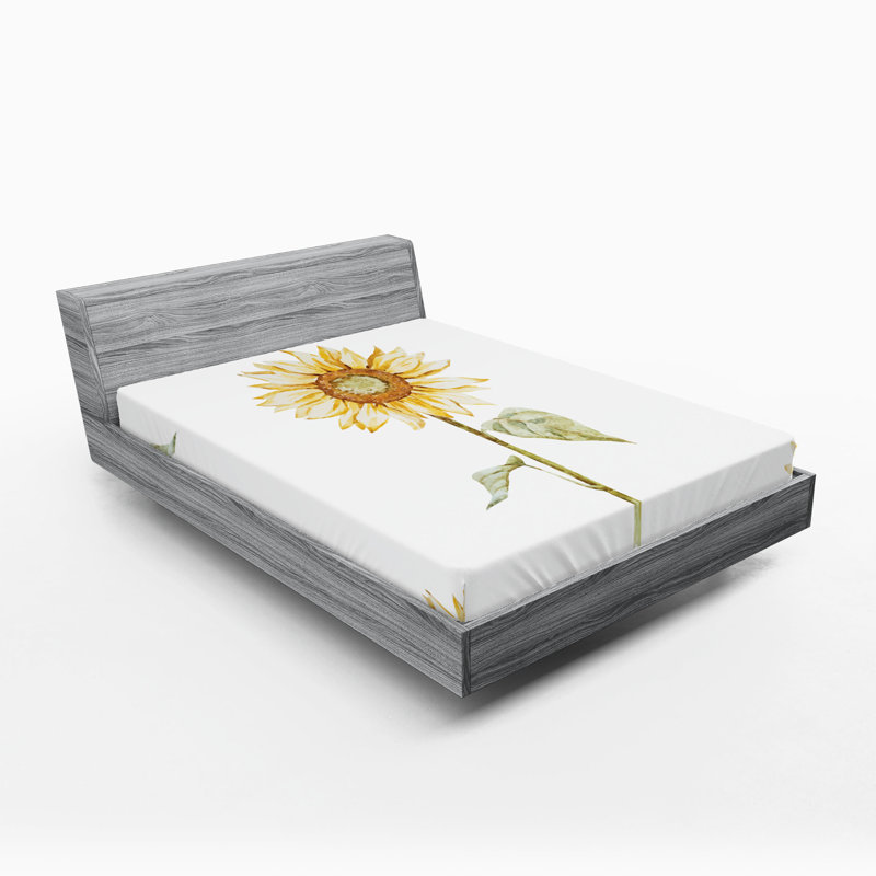 Ambesonne Sunflower Fitted Sheet 2-Pack Minimalistic Art Yellow Green, Full Fitted Sheet
