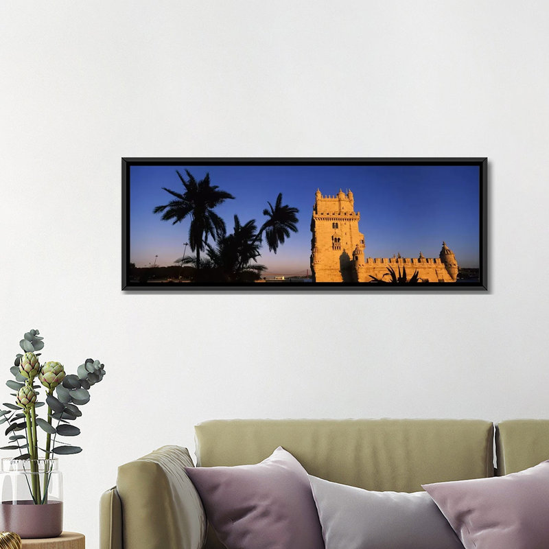Reproduction de photo panoramique sur toile tendue, belém, lisbonne, portugal, H 12 po x l 36 po x P 1,5 po, Cadre noir