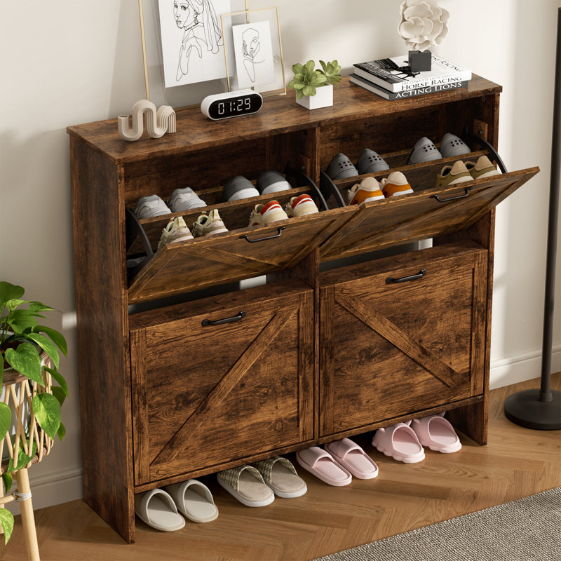 Range-chaussures 20 paires 4 tiroirs avec range-chaussures, Bois brun
