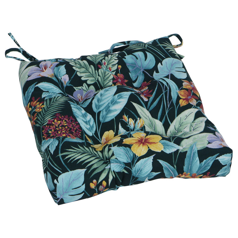 16-Inch Square Outdoor Tufted Chair Cushions (Set Of 2), Blue/Green/Carena Teal Floral