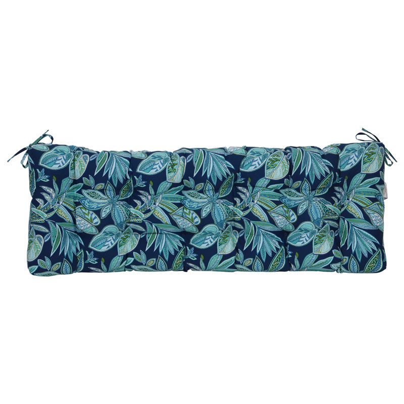 Tufted Outdoor Bench Cushion, Blue/Crestwood Marine Floral, 55" W x 19" D