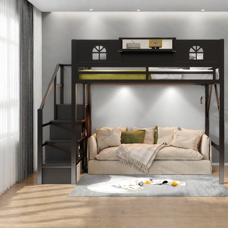 Lit mezzanine double avec escalier et garde-robe