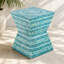 Tabouret carré à piédestal en nacre de Capiz avec table d'appoint à incrustations florales