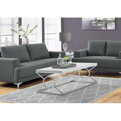 Table basse, décorative, cocktail, rectangulaire, stratifié blanc brillant, métal chromé