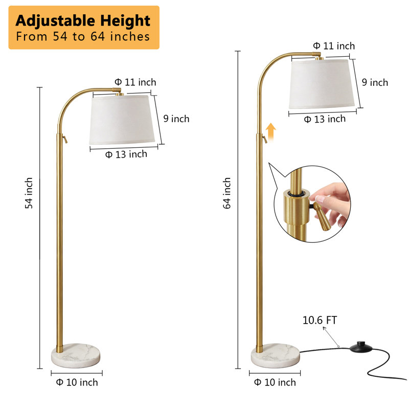 Modern Arched Floor Lamp with Marble Base, Adjustable Tall Standing Reading Lamp for Living Room & Bedroom, White