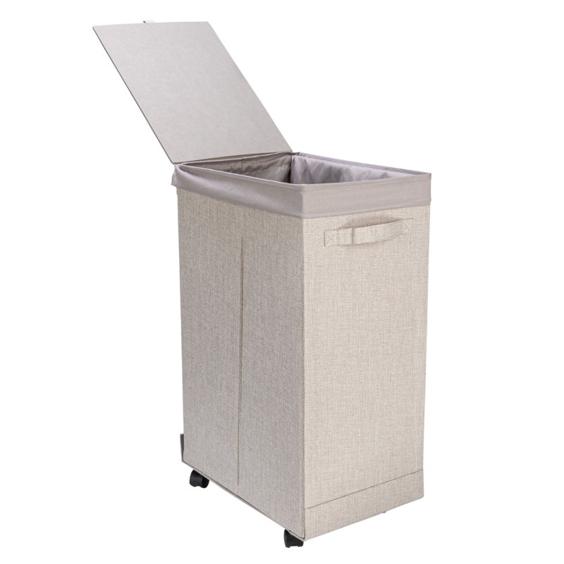 Silver Narrow Collapsible Laundry Hamper with Wheels and Lid