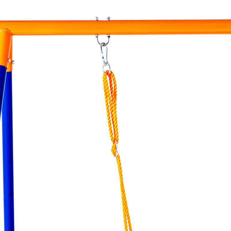 Balançoire pour cour arrière avec 1 siège pour soucoupe, capacité de poids élevée, stabilité triangulaire robuste avec support en métal et cordes réglables