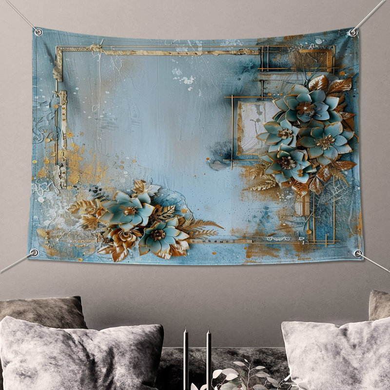 Tapisserie florale - Art mural, H 68 po x l 80 po avec 4 œillets