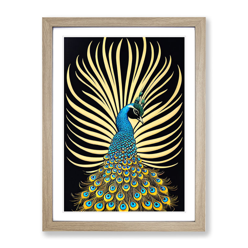 Precious Peacock - Single Picture Frame Print, 64cm H x 46cm W, Oak