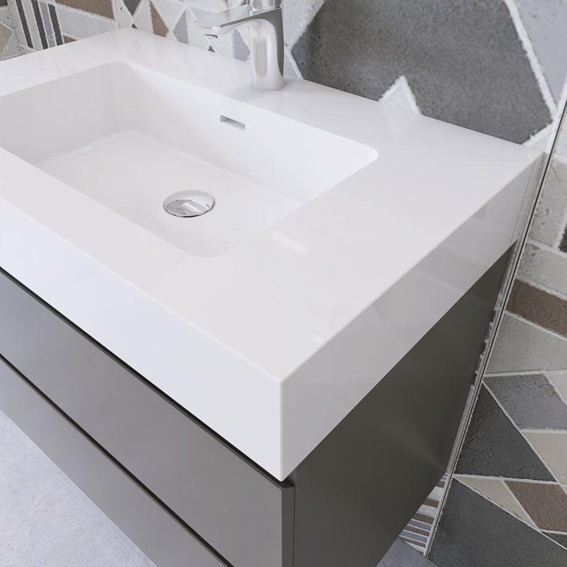 Ensemble de meuble-lavabo simple 29,9 po avec dessus Siglind, Blanc, Gris