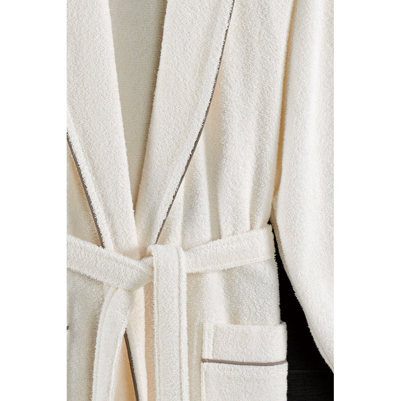 Peignoir 100% coton mi-mollet avec poches, P / M, Écru