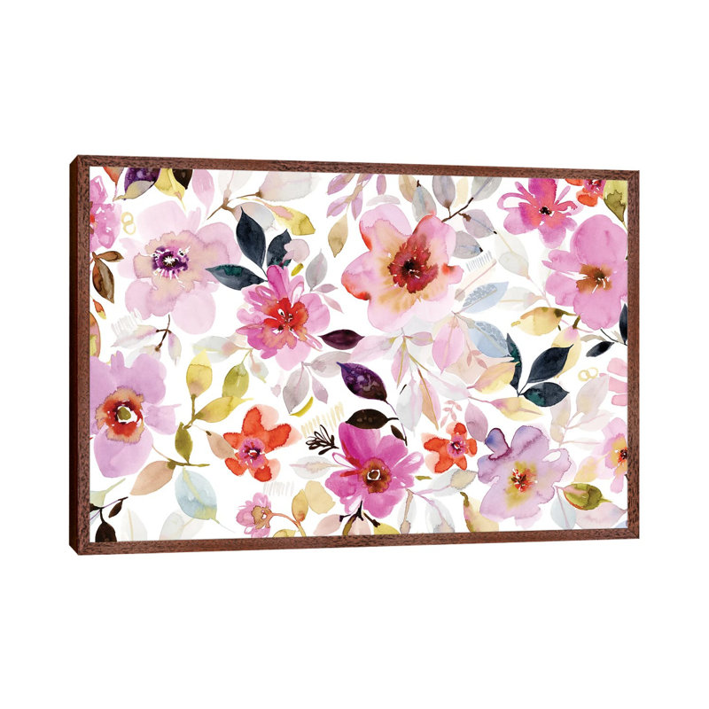 Flora I by Stephanie Ryan - Painting on Canvas, Classic Brown Wood Floater Framed, 66.04cm H x 101.6cm W x 3.81cm D