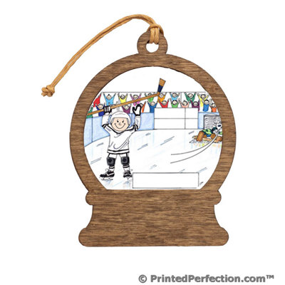 Ornement de Noël personnalisé en forme de boule à neige en bois