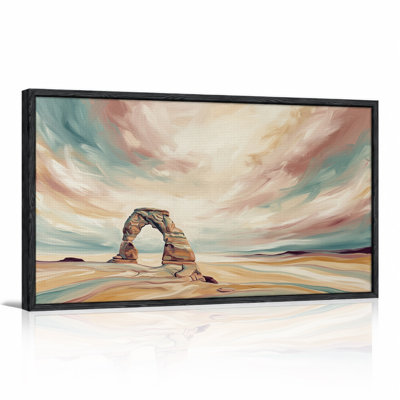 Sandstone Arch in Swirling Pastel Desert Sky Canvas Wall Art