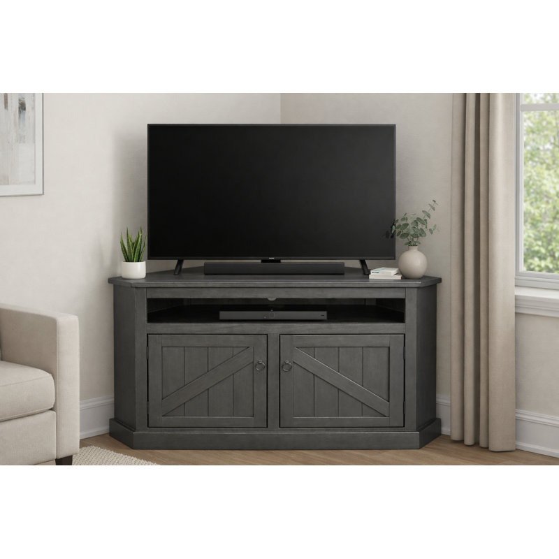 Benji Unfinished Corner TV Stand for TVs up to 65", Gray