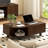Wood Coffee Table with Storage & Fluted Sliding Doors for Living room, Unique Leaf-Shaped Design-1168424073