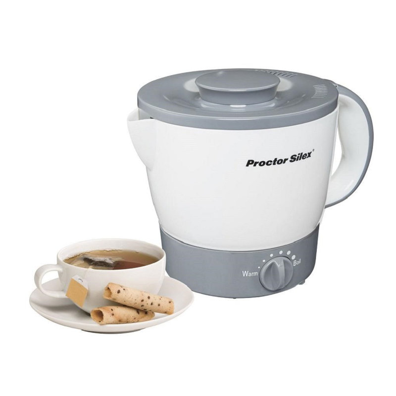 Proctor Silex 32oz White and Gray Adjustable Temperature Electric Kettle