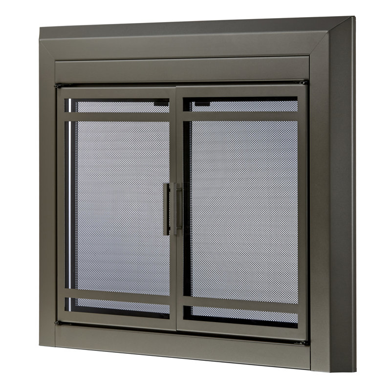 Porte de foyer en acier de style armoire, H 33,03 po x l 43,54 po x P 1,81 po, Bronze industriel