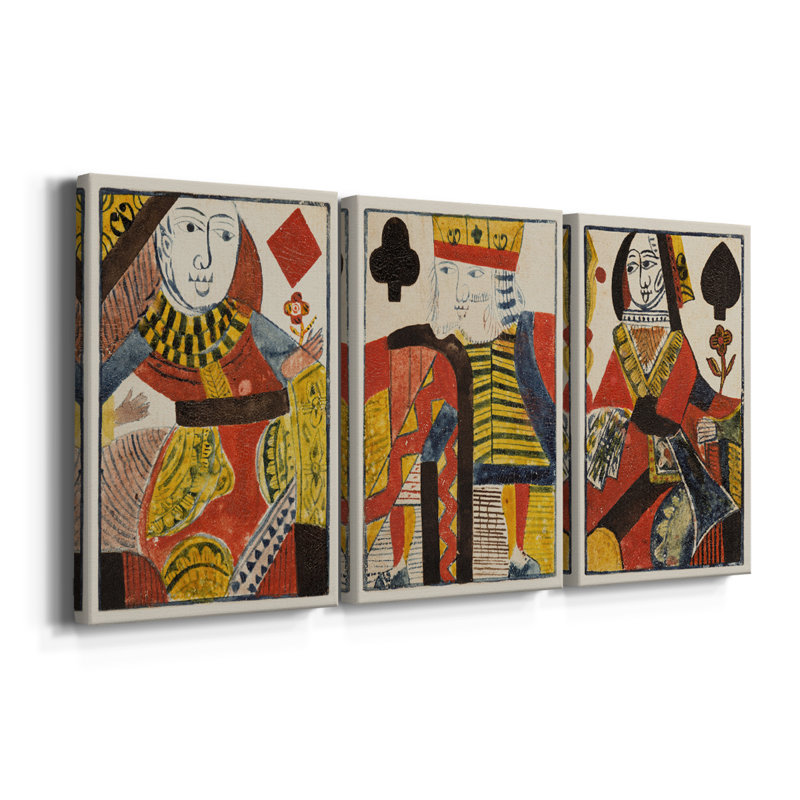 Cartes rétro IV - Toile tendue avec châssis sur mesure - 3 pièces, H 18 po x l 36 po