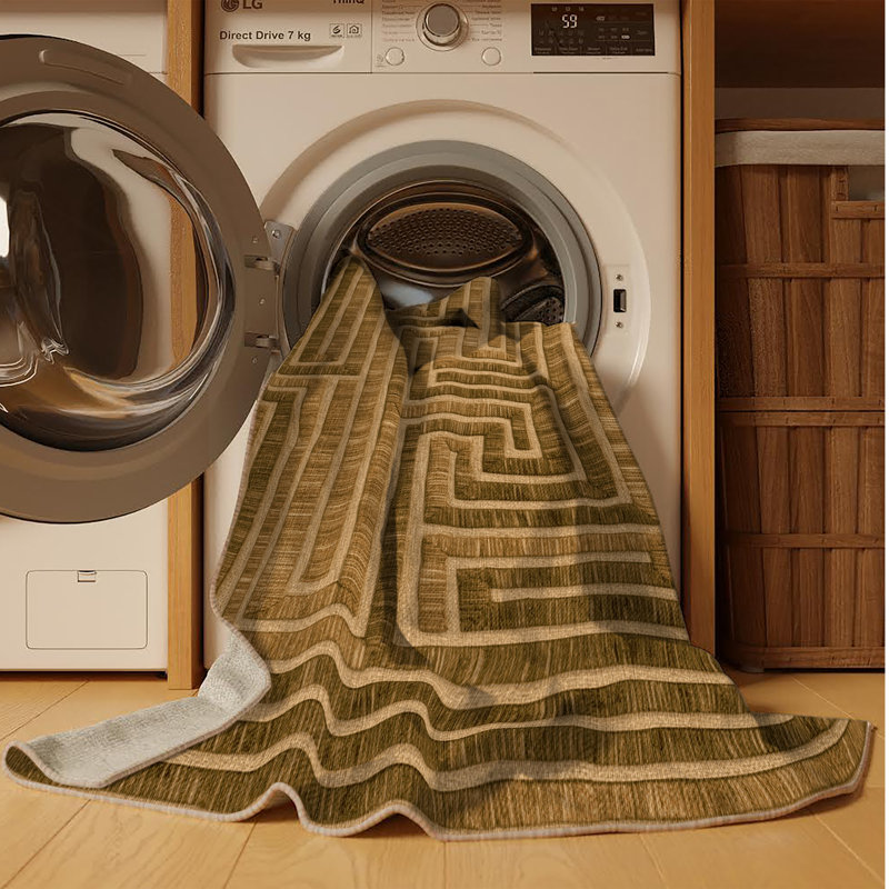 Machine Washable Botanical Brown Area Rug