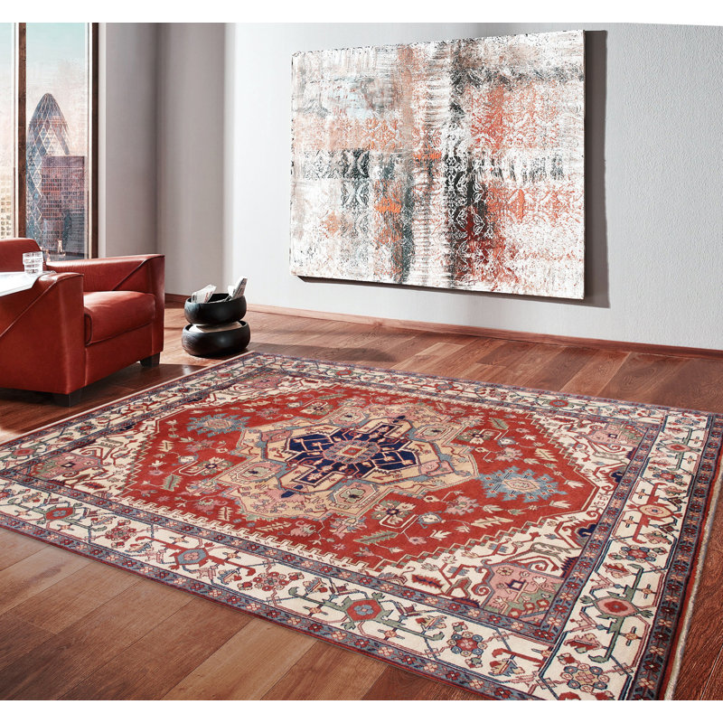 Serapi Hand Knotted Wool Oriental Area Rug, Rectangle 11'11" x 14'11", Rust/Ivory/Navy