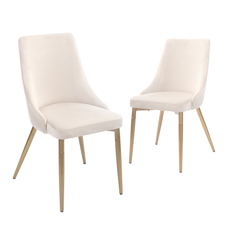 Chaises de salle à manger modernes en velours beige moderne (ensemble de 2) avec pieds en métal doré, dossier rembourré et coussin éponge haute densité pour la salle à manger de cuisine