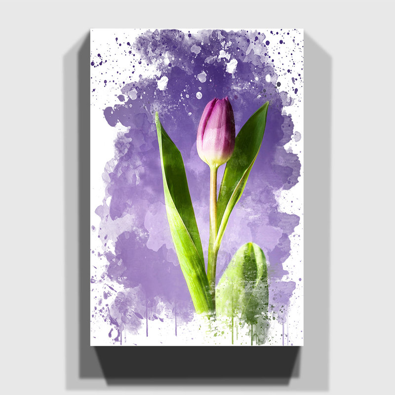 Pink Purple Tulip Flower - Wall Art, 50cm H x 35cm W, Wrapped Canvas
