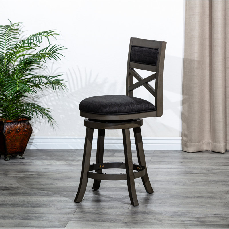 Tabouret de bar de 30 po de hauteur au fini gris patiné avec tissu gris anthracite - tabouret pivotant de qualité, finition, siège