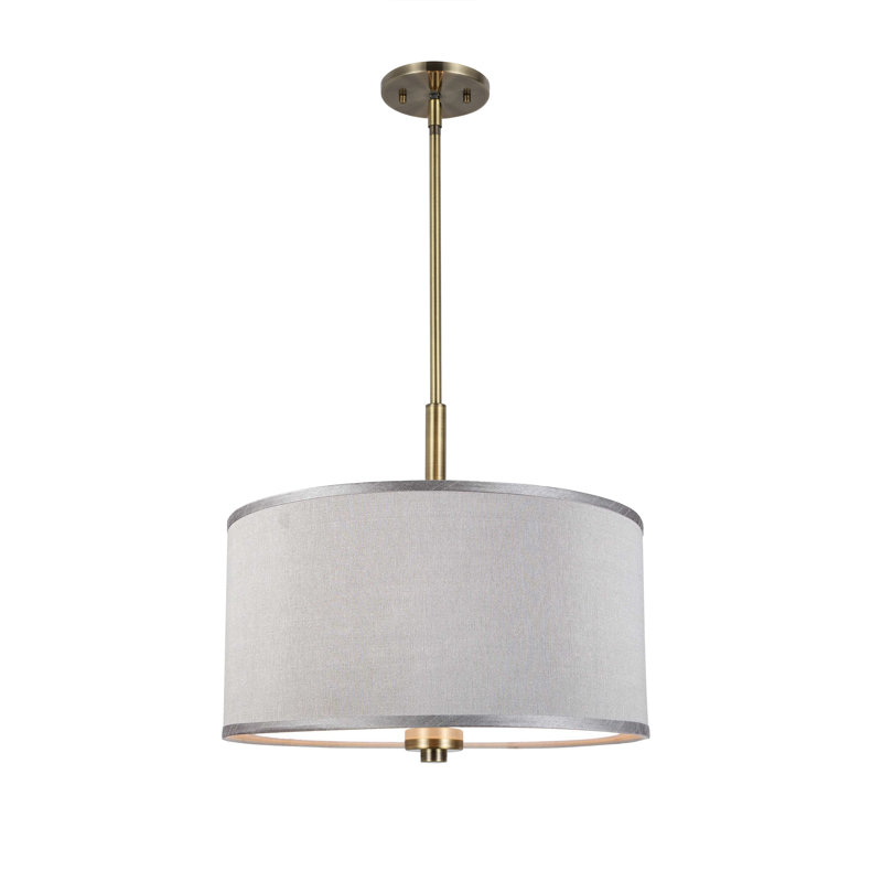 Luminaire suspendu tambour simple à 3 lumières DEL Cisbrough, H 16 po x l 15 po x P 15 po, Gris, Laiton