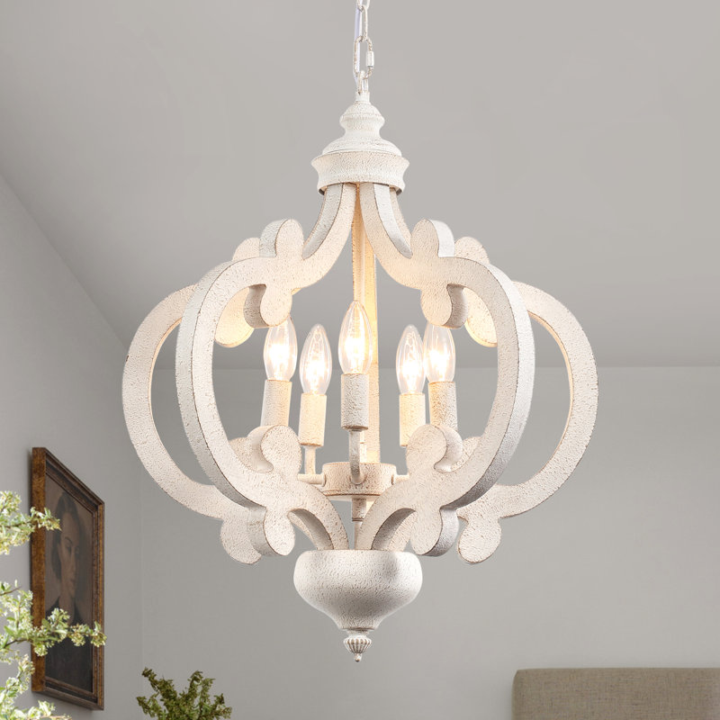 Luminaire suspendu géométrique 5 lumières Tinnin, Blanc antique antique / nickel