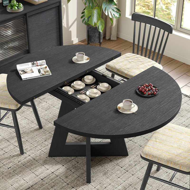 Table de salle à manger extensible 43,3 "à 61,1" avec rangement caché et base en croix, pour 4 à 6 personnes, table de salle à manger pour la salle à manger