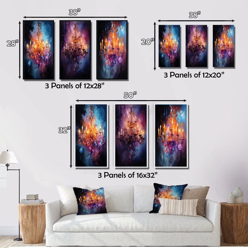 «Chandelier Energetic Fusion», 3 pièces sur toile, Toile tendue, H 20 po x l 36 po