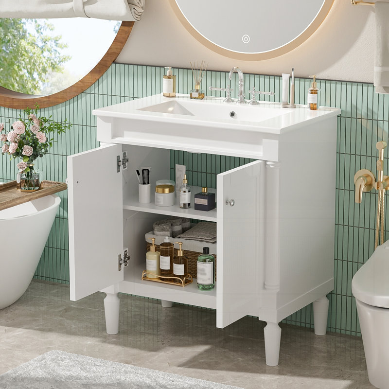 Meuble-lavabo 30 po avec lavabo en céramique, Blanc