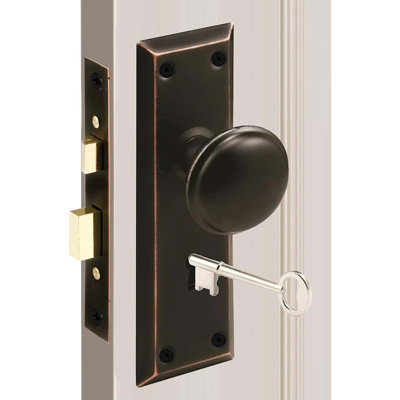 Mortise Keyed Lock Set with Classic Vintage Knobs for Antique Door Replacement, Fits 1-3/8 to 1-3/4 in. Interior Doors, Oil Rubbed Bronze, 1 Pack