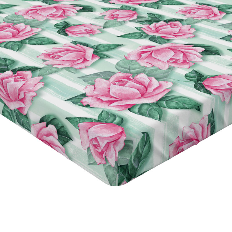 Drap-housse Ambesonne, Rose pastel, vert jade / floral, Drap-housse pour lit simple TG