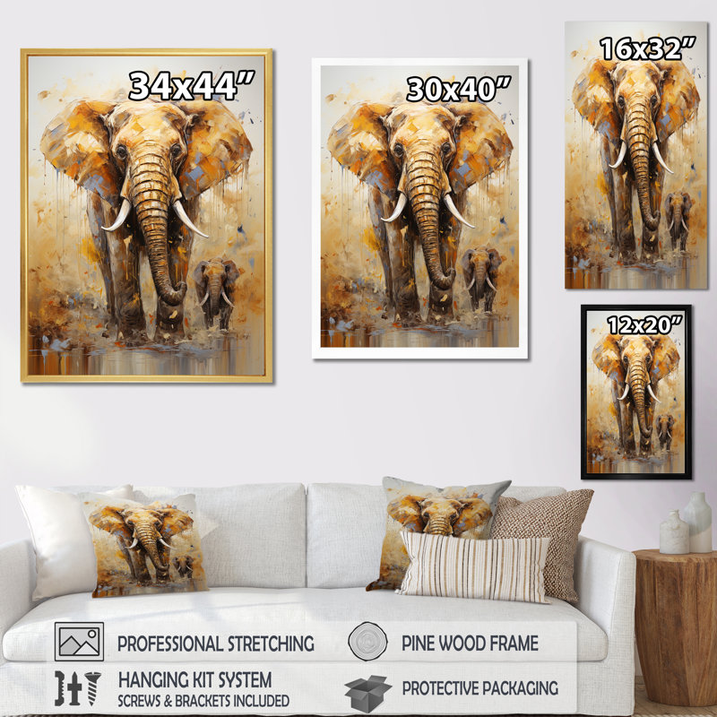 Éléphant, force symbolique, rêves - éléphant, art mural, salon, H 32 po x l 24 po x P 1 po, Cadre flottant blanc
