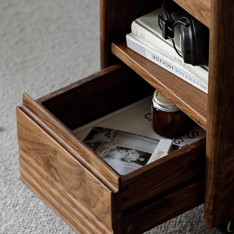 Modern Minimalist Walnut-Coloured Pine Sofa Side Table with Casters