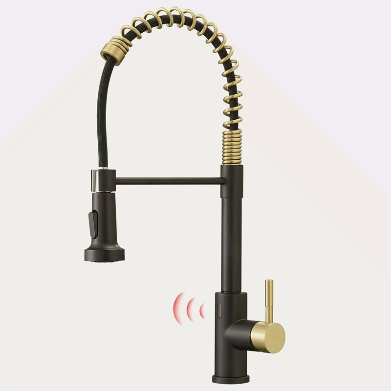 Robinet de cuisine sans contact, robinet de cuisine intelligent automatique mains libres noir, Noir et or