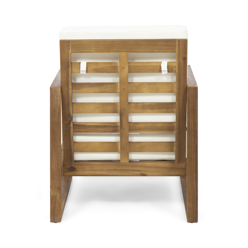 Azeglio Acacia Wood Outdoor Lounge Chair with Cushions, Cream, Teak