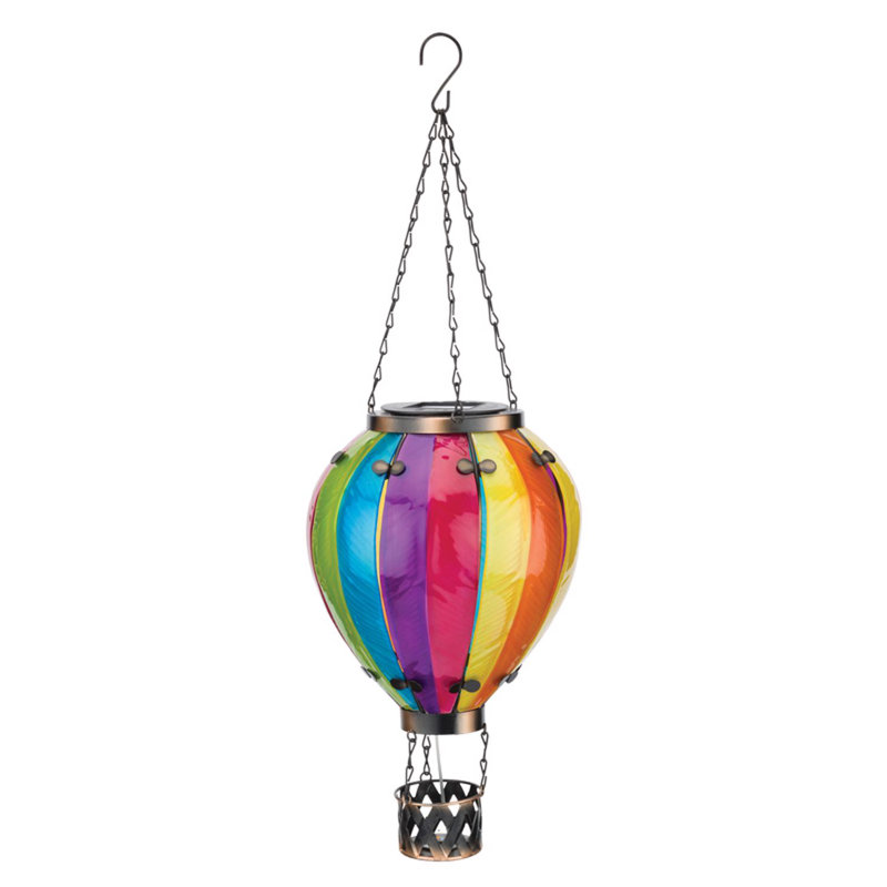 Large Multicolored Glass Hot Air Balloon Solar Lantern