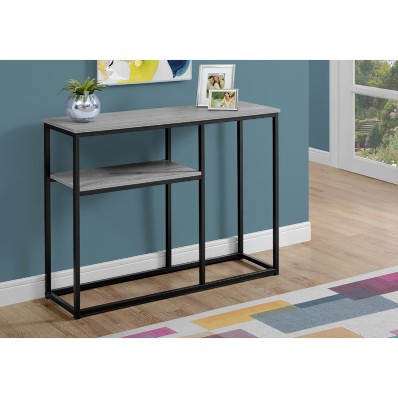 Accent Table, Console, Narrow,  Storage Drawer, Laminate, Metal, Contemporary,, Gray, Black
