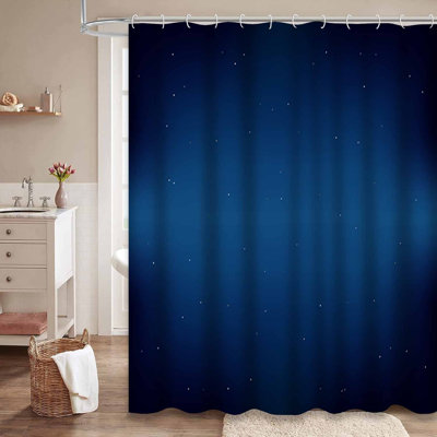 Dark Space Navy Gradient Night Sky Blue Shower Curtain with 12 Hooks