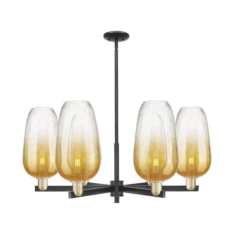 Lustre suspendu 6 lumières Brookhaven, Noir / laiton antique, Bleu saphir