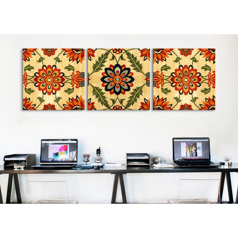 Renegar, tapis décoratif en velours de l'empire moghol indien (panoramique), ensemble de 3 reproductions d'art sur toiles tendues