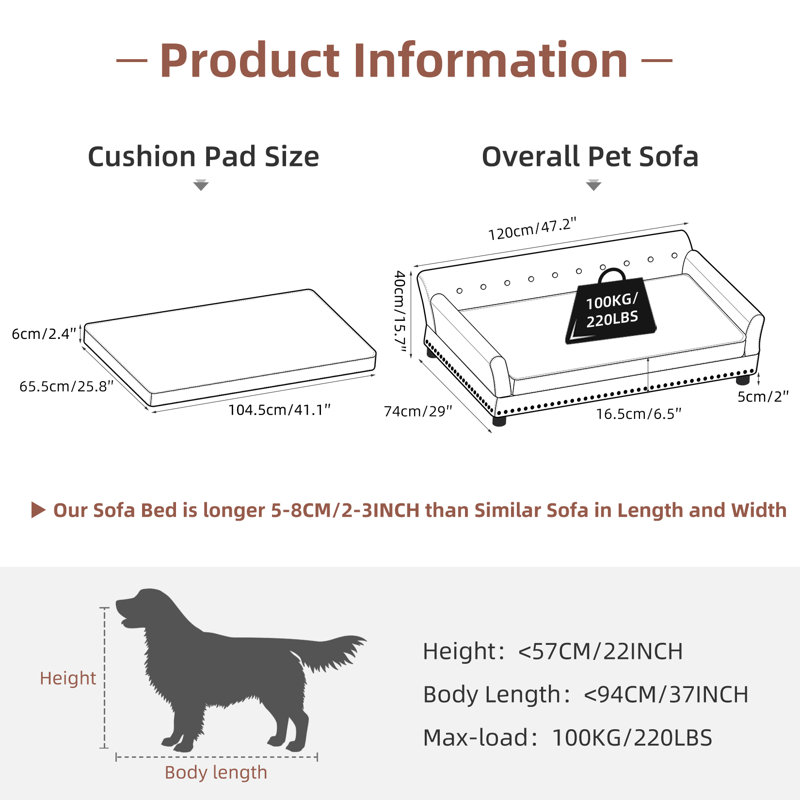 Orthopedic Leather Pet Bed, Large (47.20" W x 29" D x 16" H)